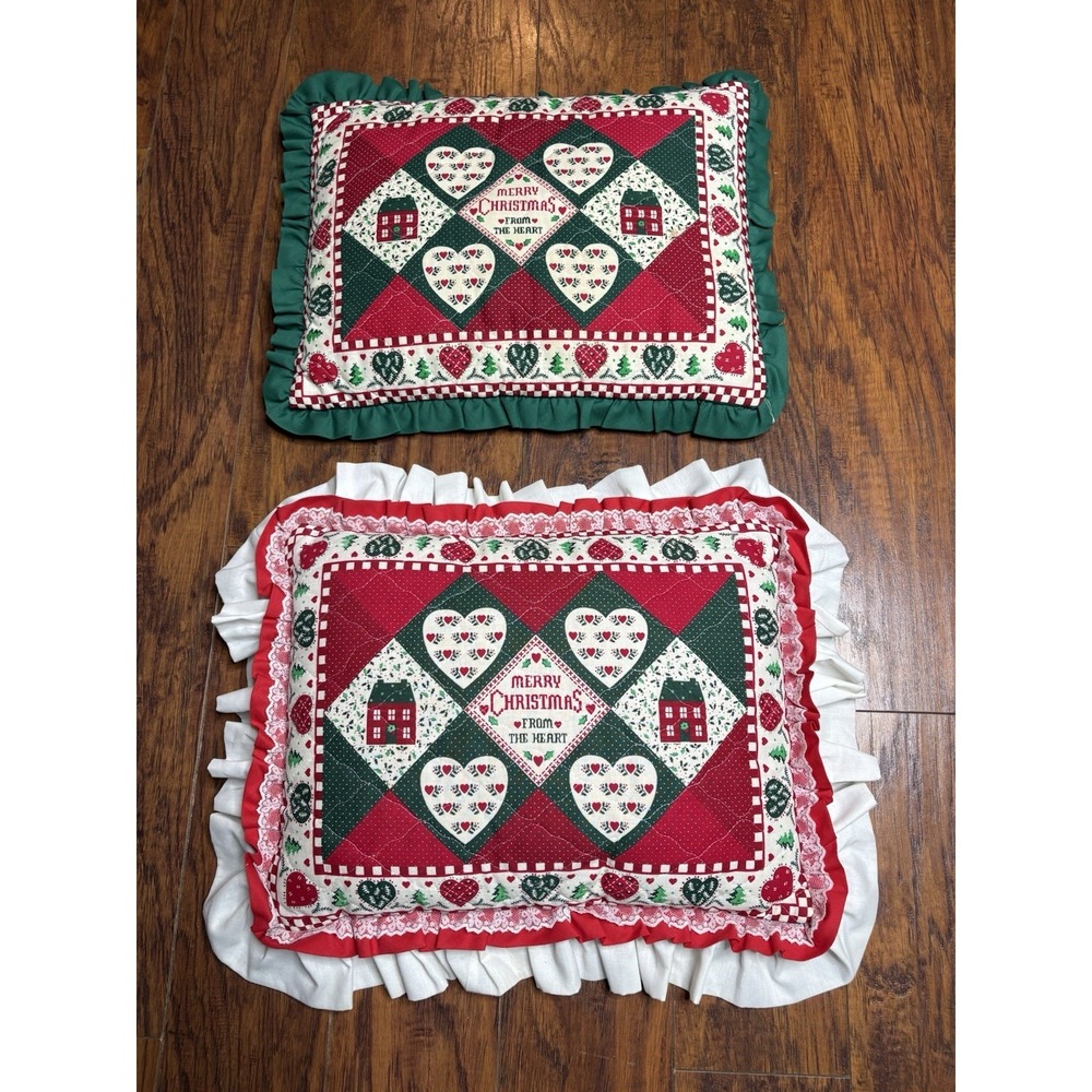 Set Of 2 Handmade Country Christmas Throw Pillow Ruffle Grannycore Cottagecore